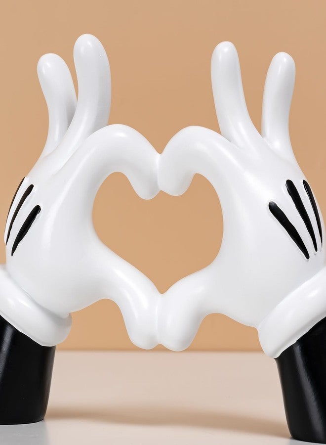 FelyHos Cartoon Heart Hands Resin Statue Modern Home Decor Accents Love Finger Sculpture Room Decor Accessories Black White - Image 2